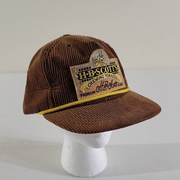 Vintage H.B. SCOTT'S Chewing Tobacco Corduroy Snapback Hat NOS Made in USA Rope - Picture 1 of 5